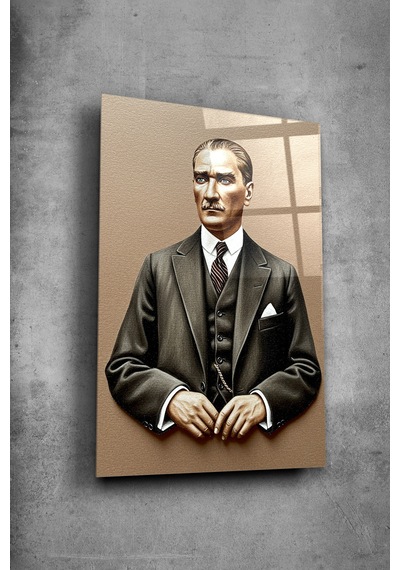 Atatürk Cam Tablo Portre Cam Tablo Duvar Dekoru Atatürkçizilmez Cam Solmaz Baskı 017 Atatürk Temalı Dekoratif Duvar Tablosu, Salon, Ofis Ve Çalışma Alanı Dekoru,