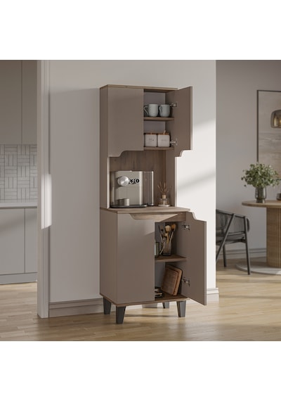 Defne Kahve Köşesi, Çok Amaçlı Dolap, 4 Kapaklı Kiler Dolabı, Mutfak Dolabı 60 Cm Atlantik Çam - Kumtaşı Defne Kahve Köşesi, Çok Amaçlı Dolap, 4 Kapaklı Kiler Dolabı, Mutfak Dolabı 60 Cm Atlantik Çam - Kumtaşı