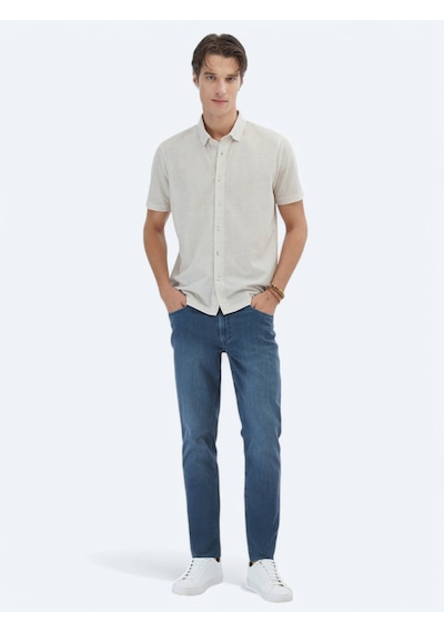 Kip Bej Desenli Regular Fit Casual Gömlek Bej