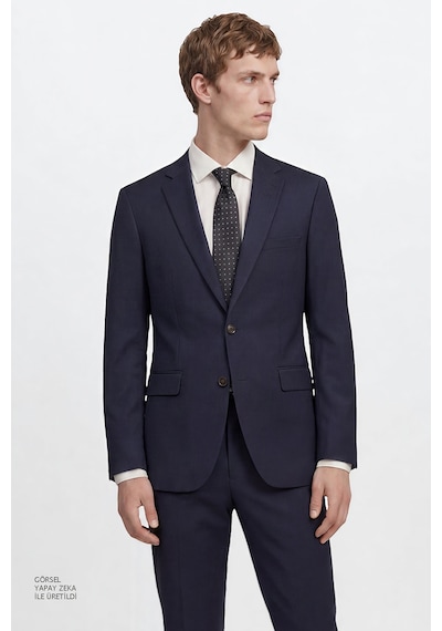 AC&Co / Altınyıldız Classics Erkek Slim Fit Dar Kesim Mono Yaka Takım Elbise Lacivert