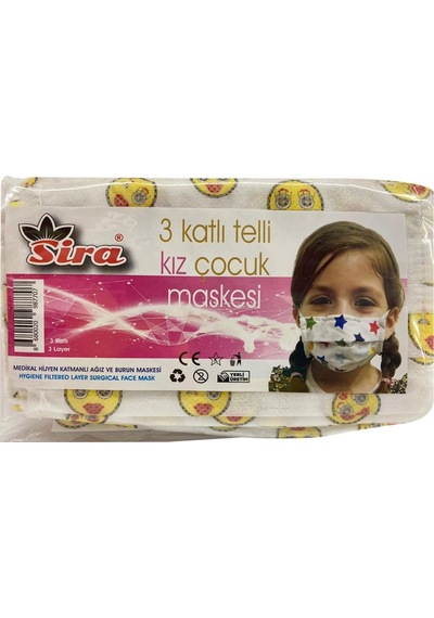 Sira 3 Katlı Telli Kız Çocuk Maskesi 10 Adet