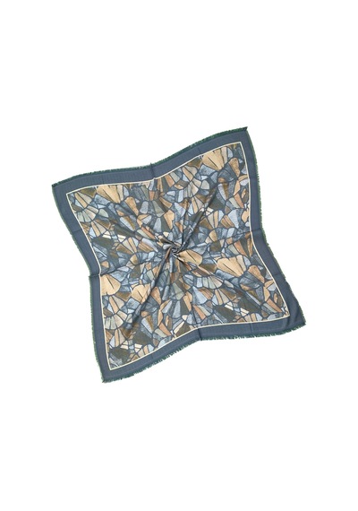 Mim Eşarp Ebruli Kışlık Desenli Eşarp 95x95 Cm Petrol Mavi - Krem