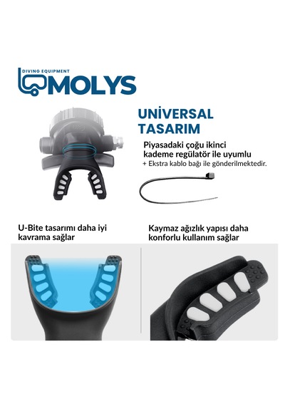 Molys Dalış Regülatör Ağızlığı Maps Konforlu, Kaymaz, Tam Uyum Mavi
