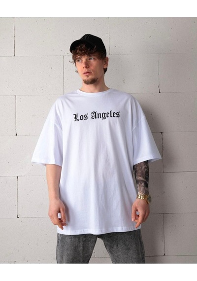 Los Angeles Baskılı Oversize Beyaz T-shirt BEYAZ