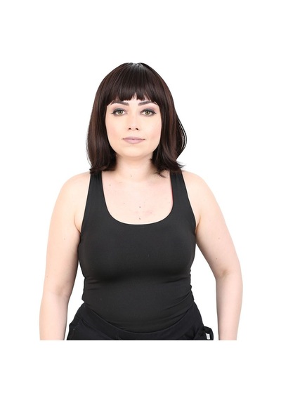 Kısa Küt Perçemli Fiber Sentetik Peruk / Koyu Kahve - Zmff-739719 Renkli