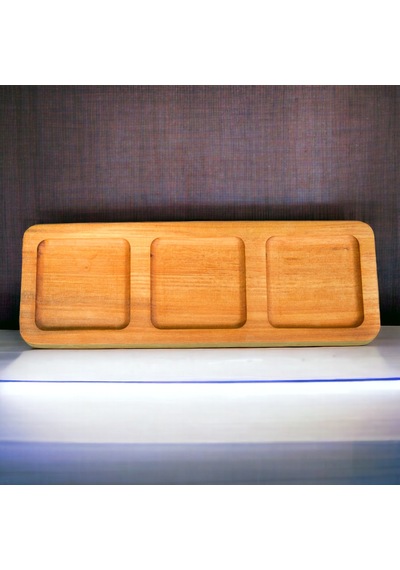 Doğal Ahşap Çerezlik & Sunumluk Üç Gözlü 12x34 Cm