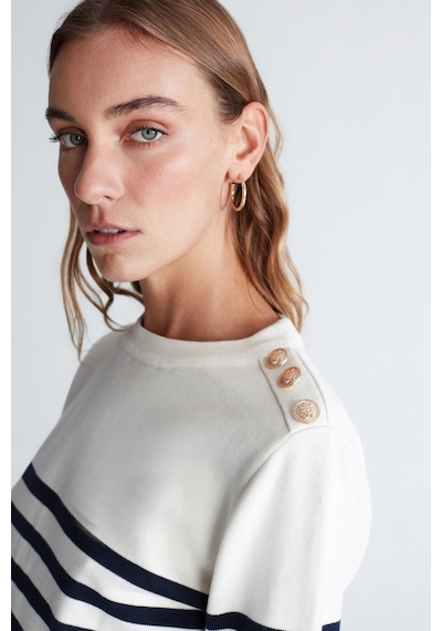 Styleboom X Peraluna Bardot Pullover Omzu Düğmeli Çizgili Organik Pamuk Mevsimlik Kadın Triko Kazak Ekru/lacivert-ekru Ekru Styleboom X Peraluna Bardot Pullover Omzu Düğmeli Çizgili Organik Pamuk Mevsimlik Kadın Triko Kazak Ekru/lacivert-ekru Ekru