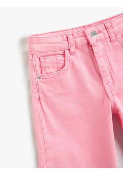 Koton Düz Paça Cepli Rahat Kesim Kot Pantolon - Straight Jean Beli Ayarlanabilir Lastikli Pembe 3skg40051ad Gül