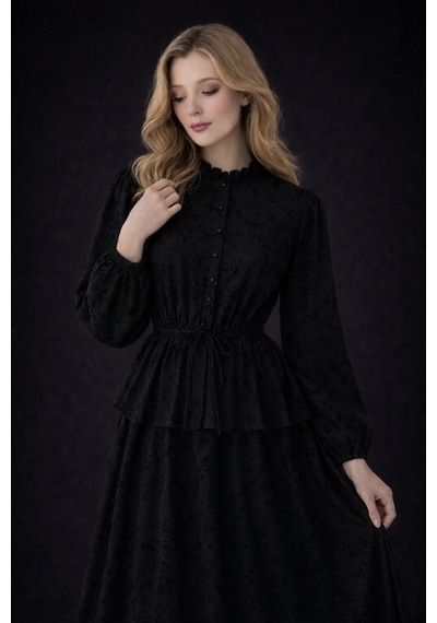 Hiramir Kadın Takım Şık Dokulu Kumaş Belden Bağlamalıyz2703 Siyah