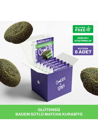 Glütensiz Badem Sütlü Matcha Proteinli Cookie 50 Gr X 6 Adet