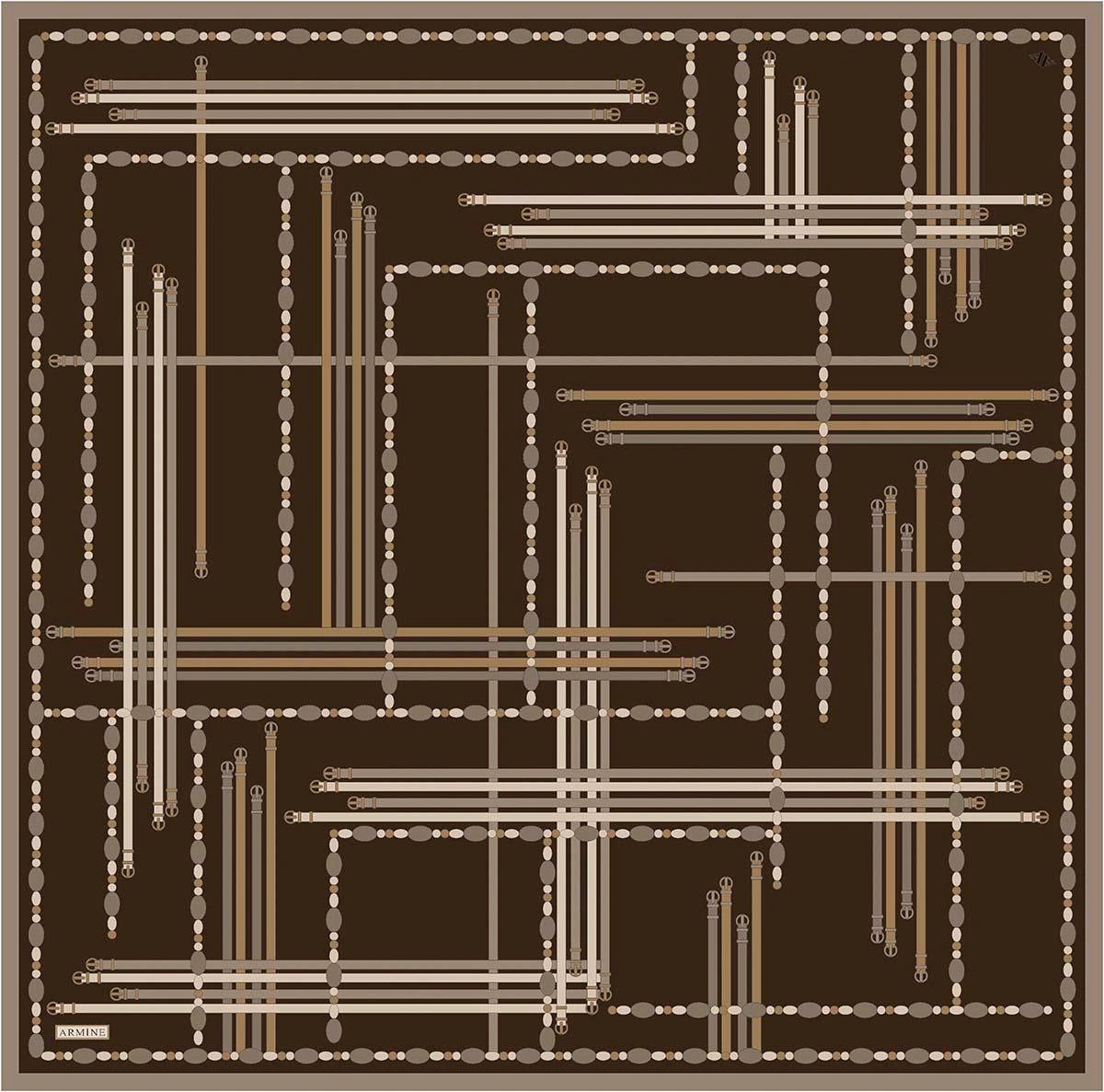 Armine Obje Desenli Saf İpek Twill Eşarp 9407d 31 KAhverengi