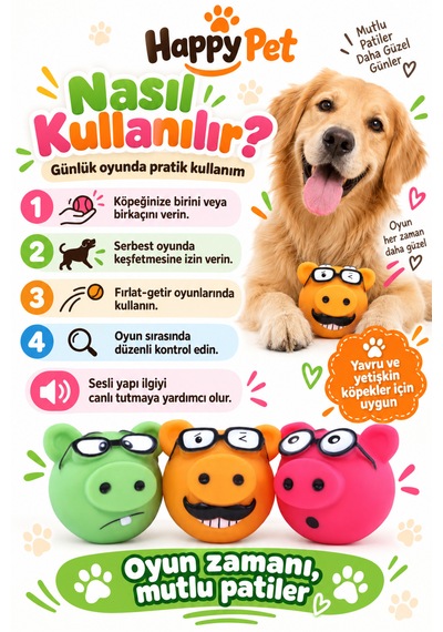 Happy Pet Piggles Komik Surat Desenli Sesli Köpek Oyuncağı 3'lü Paket