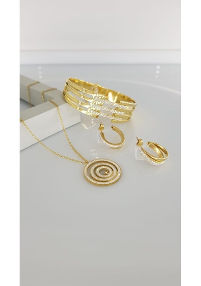 Venüs Gold Çelik Takı Seti Gümüş - Rose Gold