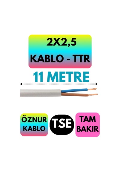 Öznur 2x2,5 Ttr Kablo Beyaz Metre Seçenekli - 11 Metre