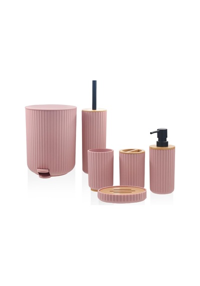 The Mia Stripe Banyo Seti Pembe 6 Parça Pembe