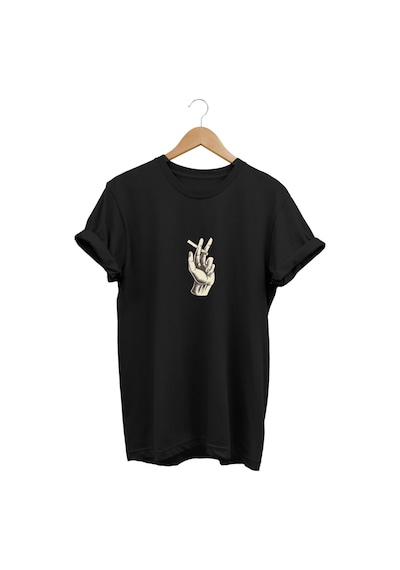 El Desenli Baskılı Siyah T-shirt Siyah