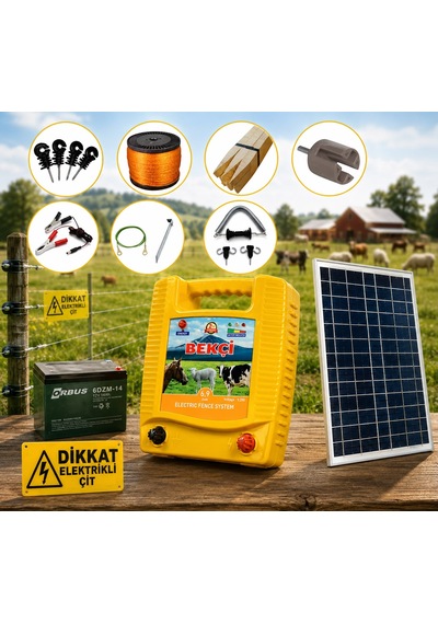 Bekçi 6.9j 10000m2 Güneş Enerjili - Sensörlü Elektrikli Çit Sistemi Ahşap Kazık Dahil