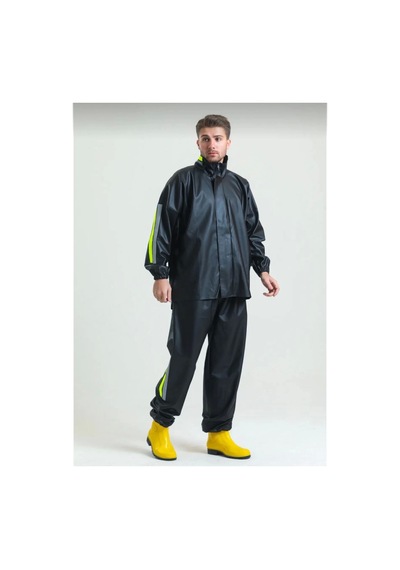 Veraura Lifestyle Unisex Tam Kalıp Motorcu Kurye Su Gecirmez Yağmurluk Takım - Siyah