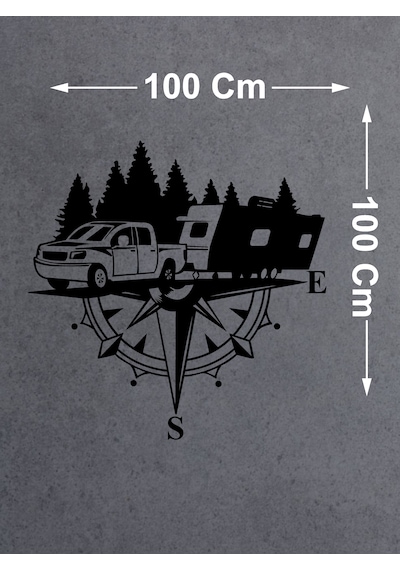 Pusula Ve Karavan Sticker, Kamp Kampçı Doğa, Araba Oto Pickup Karavan Sticker 02518 100X100 Cm
