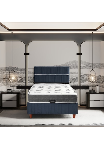 120x200 Stil Lacivert Comfort Yatak Baza Başlık Seti 3 Ü Bir Arada Konuma Özel Teslimat