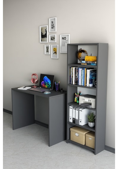 Kitaplıklı Çalışma Masası Bilgisayar Masası Raflı Öğrenci Ofis Masası Modern Tasarım Çok Amaçlı Dolaplı Masa Antrasit Kitaplıklı Çalışma Masası Bilgisayar Masası Raflı Öğrenci Ofis Masası Modern Tasarım Çok Amaçlı Dolaplı Masa Antrasit