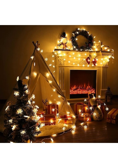 Yüksek Kalite 5 Metre Gün Işığı Kar Tanesi Led Işık Sabit Yanar 20 Ledli Fişli Noel Yılbaşı Işığı