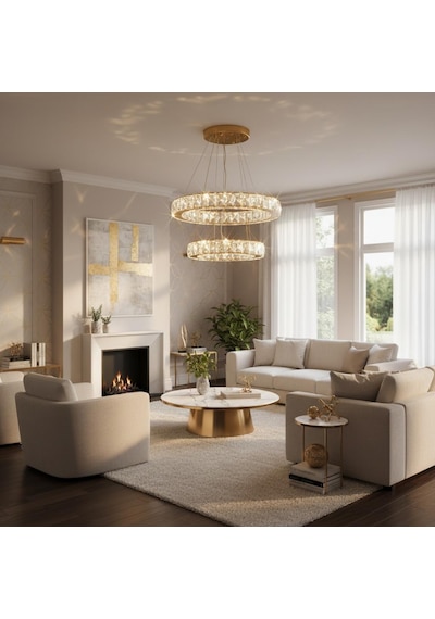 Kristal 2 Katlı Uzaktan Kumandalı 40-50 Cm Avize Gold