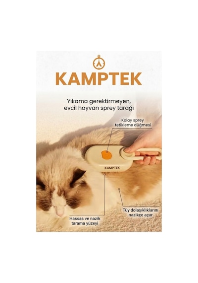 Kamptek Hazneli Kedi Köpek Tüy Toplama Fırçası - Su Drenajlı Masaj Tarağı