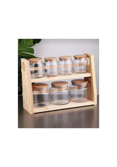 Bambu Standlı 7 Li Cam Baharatlık Seti Baharatlık Takımı Baharat Saklama Kabı Diğer