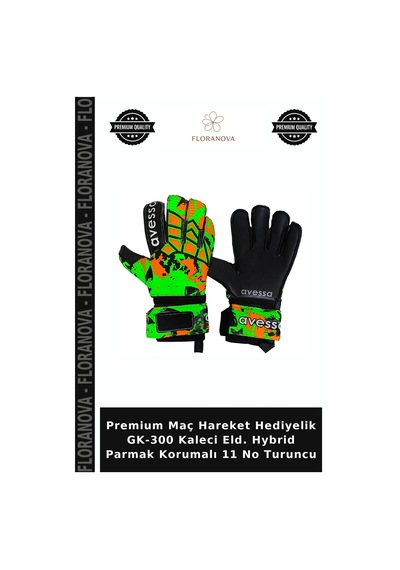 Premium Maç Hareket Hediyelik Gk-300 Kaleci Eld. Hybrid Parmak Korumalı 11 No Turuncu