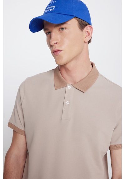 AC&Co / Altınyıldız Classics Erkek Bej-vızon %100 Pamuk Slim Fit Dar Kesim Polo Yaka Tişört