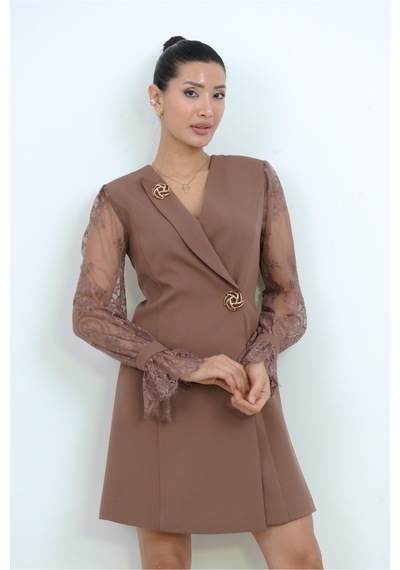 Dorne Moda Özel Koleksiyon Dantel Kol Mini Elbise - Düğün - Mezuniyet - Ofis Şıklığı Kahverengi Kahverengi Dorne Moda Özel Koleksiyon Dantel Kol Mini Elbise - Düğün - Mezuniyet - Ofis Şıklığı Kahverengi Kahverengi