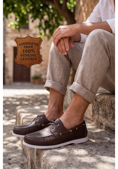 Nautical Hakiki Deri Kahverengi Kauçuk Anti Sararma Özellikli Taban Boat Shoe Loafer Makosen Cas... Beyaz - Kahverengi Nautical Hakiki Deri Kahverengi Kauçuk Anti Sararma Özellikli Taban Boat Shoe Loafer Makosen Cas... Beyaz - Kahverengi