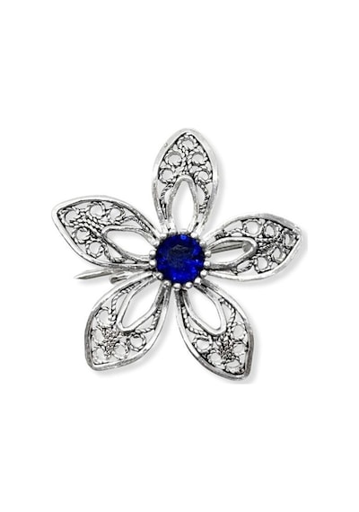 Oya Silver Doğal Taşlı Telkari Çiçek Kadın Gümüş Broş Tre-3190 Lacivert