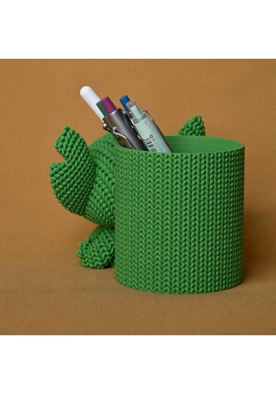 3d Baskı Knitted Kalemlik - Sevimli Karakterli Masaüstü Kalem Organizeri-yeşil Diğer