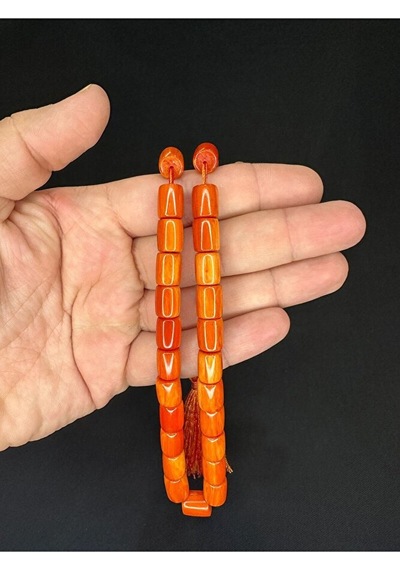 Sevgiliye Özel Hediye Sıkma Kehribar Tesbih Turuncu Renkli Kapsül Kesim 11mmx8,5mm H-1621.