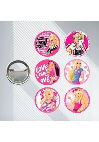 Lisanslı Yaka Çanta Metal Rozeti Barbie Temalı 6lı Paket Pinyata İçi Doğum Günü Hediyesi Diğer