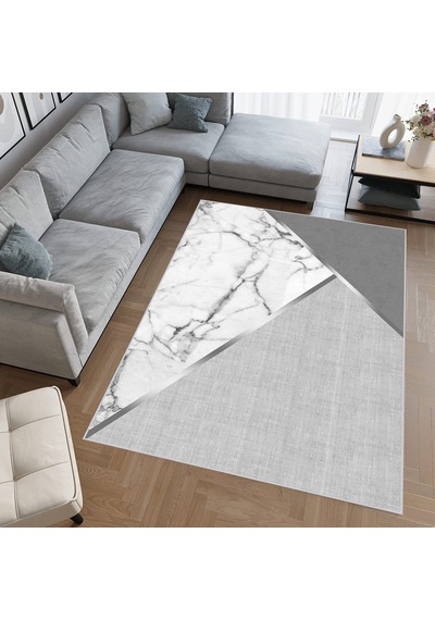 Rovigo Home Dijital Baskı Yıkanabilir Kaymaz Taban Salon Halısı Rvg0645 Gri