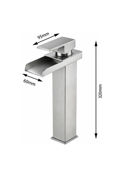 Rena Design Inox Çanak Lavabo Bataryasi Şelale Çikiş Yüksek Havza Model Uzun Çift Giriş Musluk Banyo Mat Gri