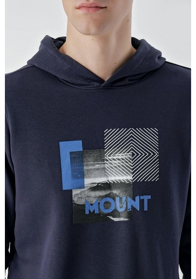 Slimfit Kapşonlu Önü Baskılı 2 İplik Erkek Sweatshirt 001