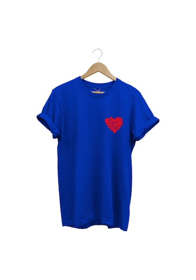 Love Yourself Kalp Tipografi Baskılı %100 Pamuk Unisex Regular Fit T-shirt Mavi