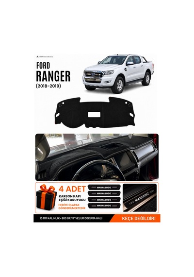 Ford Ranger 2018-2019 Uyumlu Torpido Koruma, Torpido Örtüsü, Torpido Kılıfı - Siyah - Fo015
