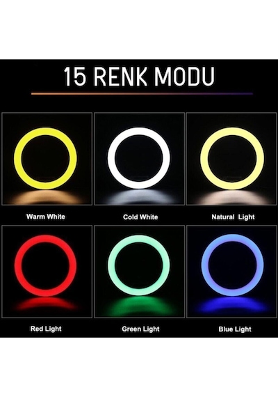 Rgb Ring Light Youtuber Tiktok Çekim Telefon Tutucu Renkli Makyaj Işığı 10 Inç +2. Mt Tripod