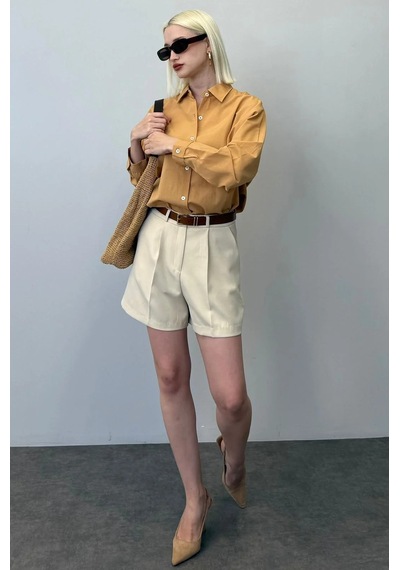 Madmext Mad Girls Camel Oversize Gömlek Mg1369 CAMEL