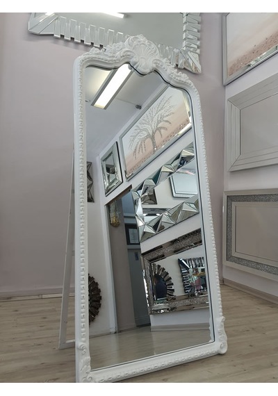 Ayna Denizi Princess White Model Beyaz Renk Dekoratif Ayaklı Boy Aynası Beyaz