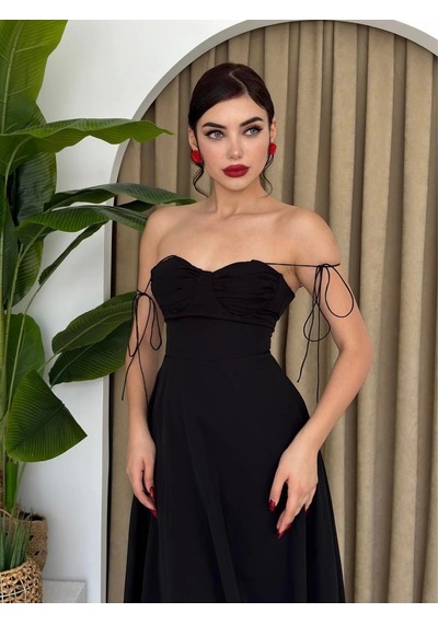 Defymoda Elia İp Askılı Elbise Siyah