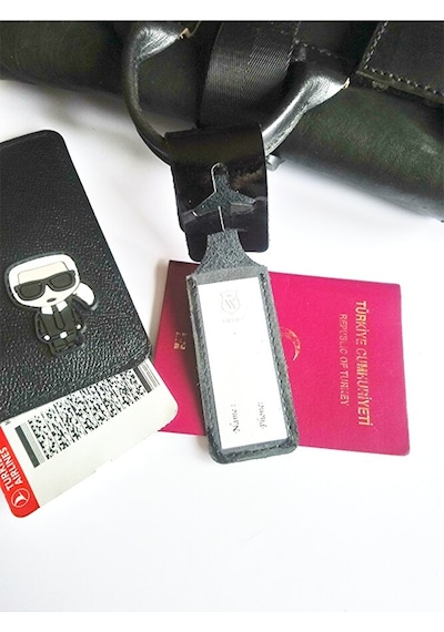 Vip Gift Bagaj Isimlik Valiz Bavul Etiketi Hakiki Deri Altın Siyah