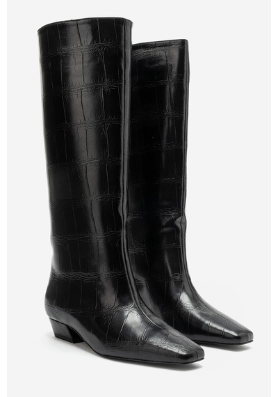 Luvi Shoes Lyrıc Siyah Baskı Kadın Kalın Topuklu Çizme
