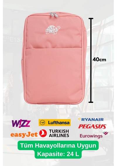 Jet Turtle Seyahat Sırt Çantası 40cm 40x25x15 Cm Pegasus, Wizz Air, Ryanair, El Valizi Koltuk Altı Valizi Somon