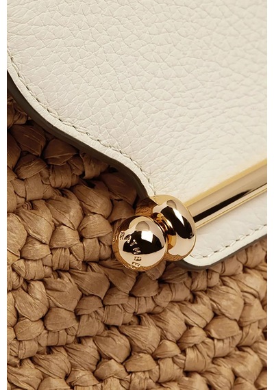 Strathberry Stylist Crossbody Raffia Ve Vanilya Dana Deri Lüks Çanta, Günlük Ve Gece Kullanım Omuz Çantası Krem